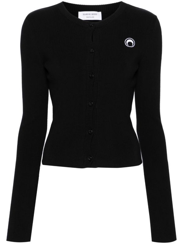 browns Marine Serre Black Crescent Moon-Appliqué Ribbed Cardigan | Browns Cardigans