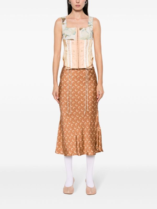 Browns Marine Serre Brown Flou Moon-Print Satin Skirt | Browns High-Waisted Skirts