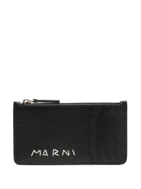 browns Marni Black Logo-Stitched Leather Card Holder | Browns Wallets & Billfolds