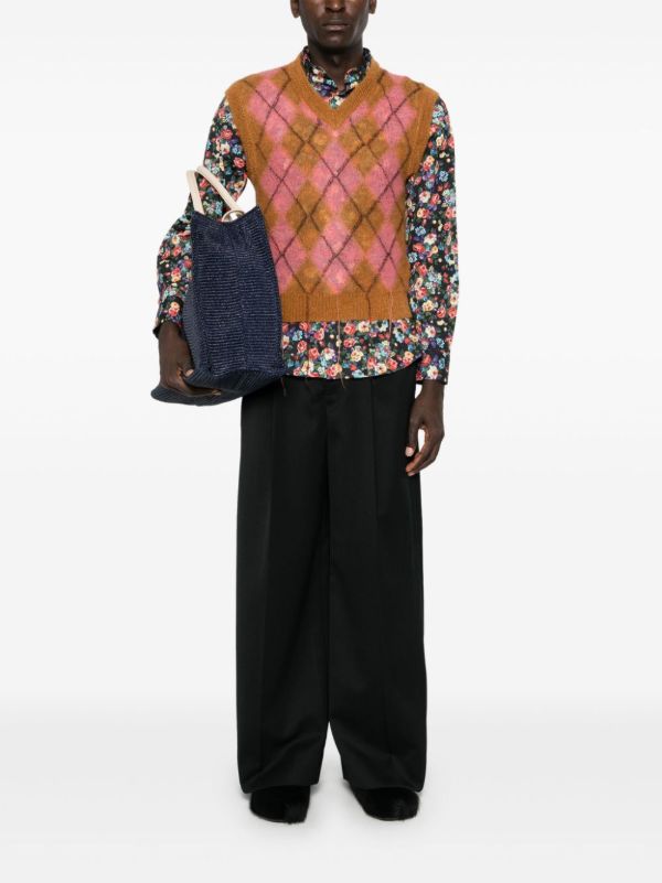 Browns Marni Brown Argyle-Knit Vest | Browns Knitted Sweaters