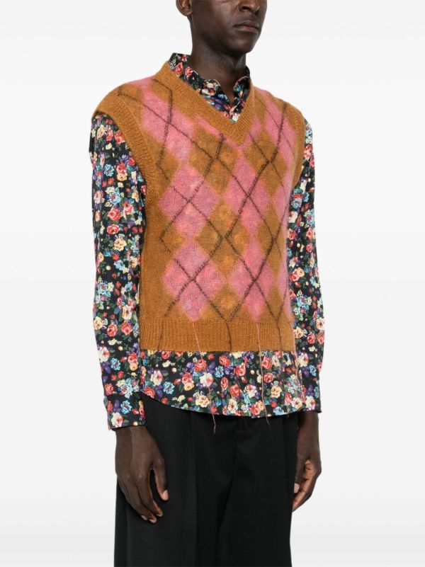 Browns Marni Brown Argyle-Knit Vest | Browns Knitted Sweaters