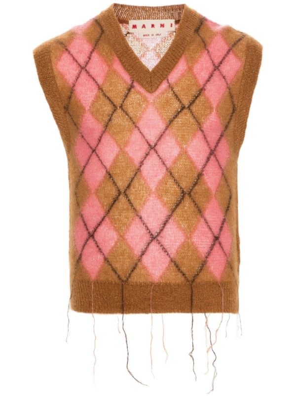 browns Marni Brown Argyle-Knit Vest | Browns Knitted Sweaters
