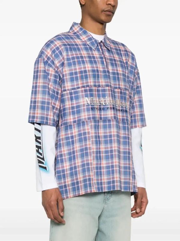 Browns Martine Rose Cotton Checked Polo Shirt | Browns Polo Shirts