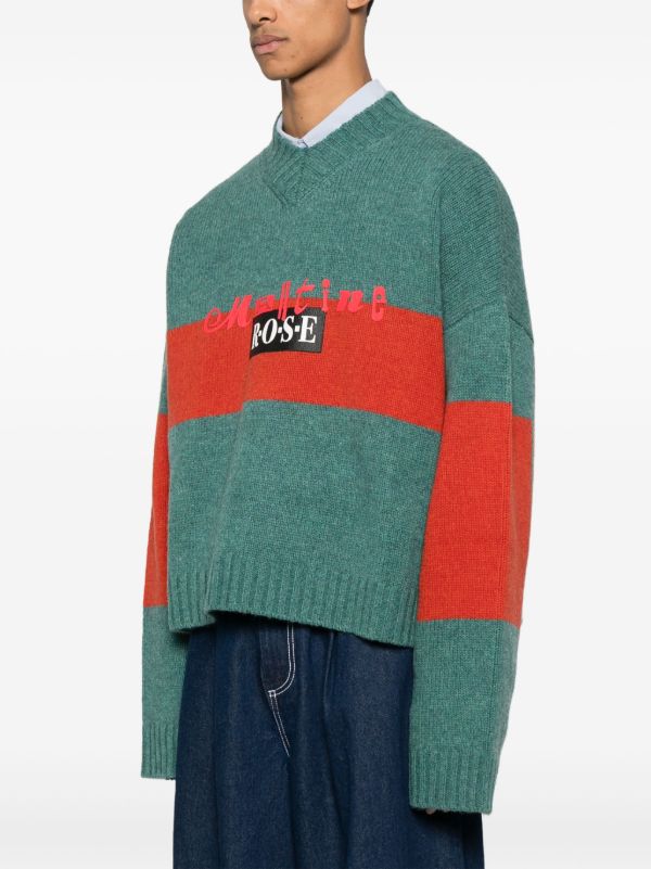 Browns Martine Rose Green Contrast Stripe Sweater | Browns Knitted Sweaters