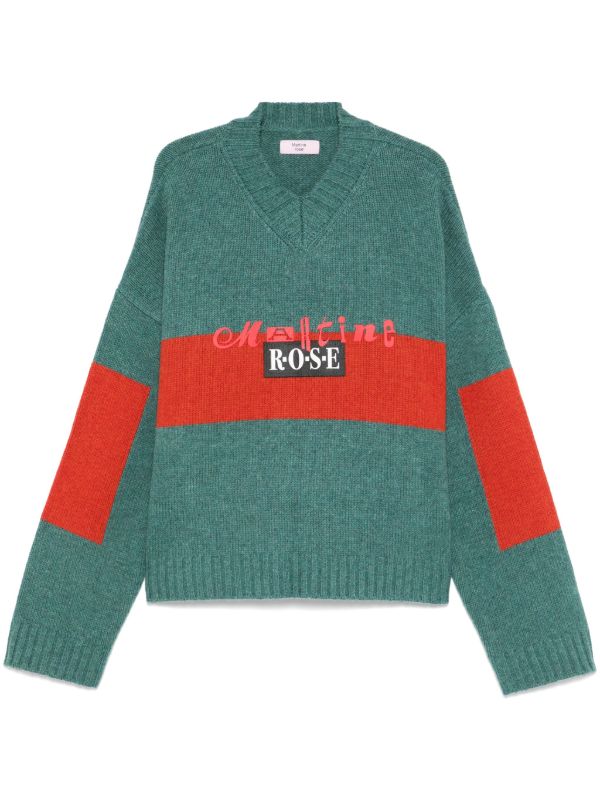 browns Martine Rose Green Contrast Stripe Sweater | Browns Knitted Sweaters