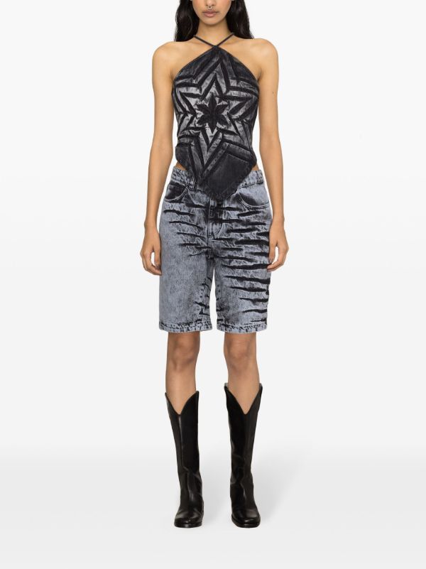 Browns Masha Popova Blue Bleached-Effect Denim Shorts | Browns Denim Shorts