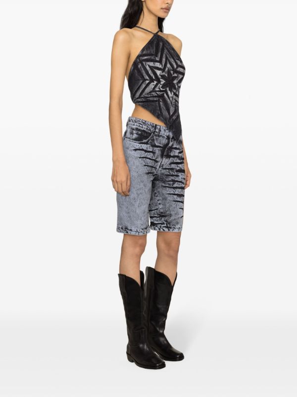 Browns Masha Popova Blue Bleached-Effect Denim Shorts | Browns Denim Shorts