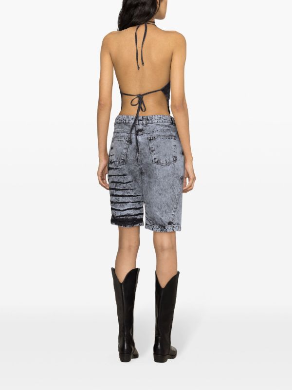 Browns Masha Popova Blue Bleached-Effect Denim Shorts | Browns Denim Shorts