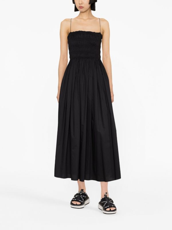 Browns Matteau Black Shirred Cotton Midi Dress | Browns Day Dresses