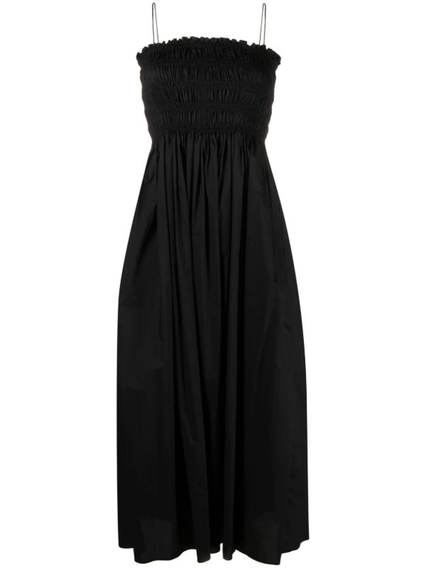 browns Matteau Black Shirred Cotton Midi Dress | Browns Day Dresses