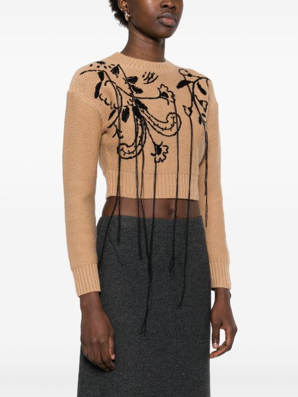 Browns Max Mara Brown Floral-Embroidered Sweater | Browns Knitted Sweaters