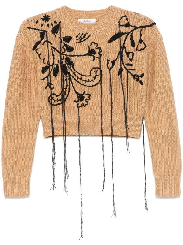 browns Max Mara Brown Floral-Embroidered Sweater | Browns Knitted Sweaters