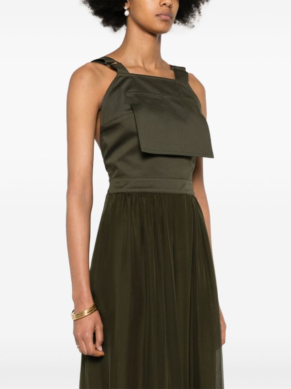 Browns Max Mara Khaki Green Sleeveless Cotton And Silk Midi Dress | Browns Cocktail & Party Dresses