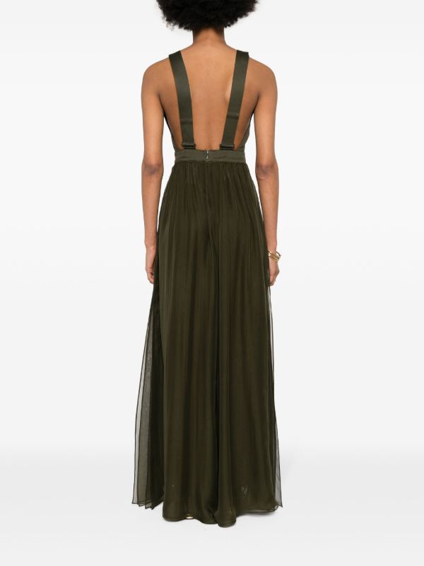 Browns Max Mara Khaki Green Sleeveless Cotton And Silk Midi Dress | Browns Cocktail & Party Dresses