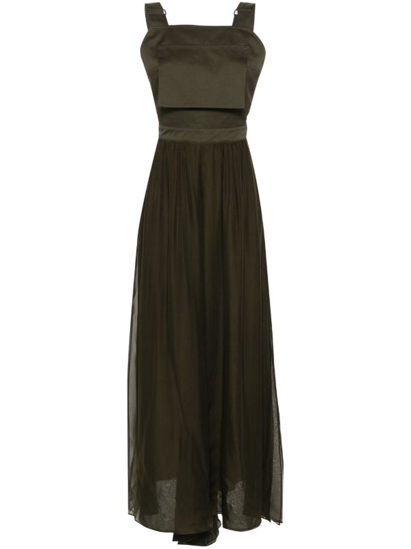 browns Max Mara Khaki Green Sleeveless Cotton And Silk Midi Dress | Browns Cocktail & Party Dresses