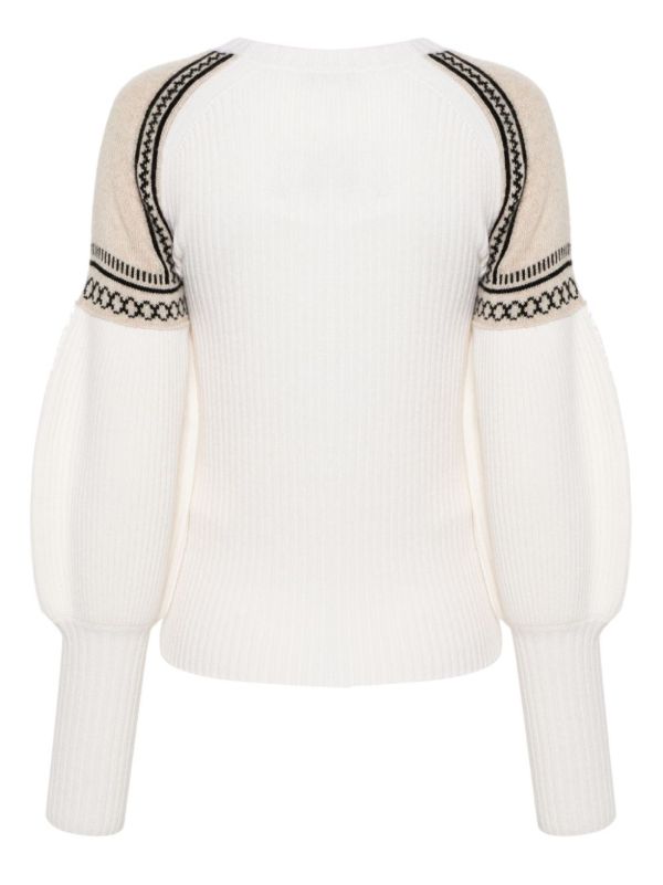 Browns Max Mara Neutral Ribbed-Knit Jacquard Sweater | Browns Knitted Sweaters