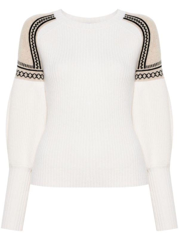 browns Max Mara Neutral Ribbed-Knit Jacquard Sweater | Browns Knitted Sweaters