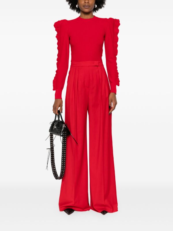 Browns Max Mara Red Ruffled Crew-Neck Sweater | Browns Knitted Sweaters