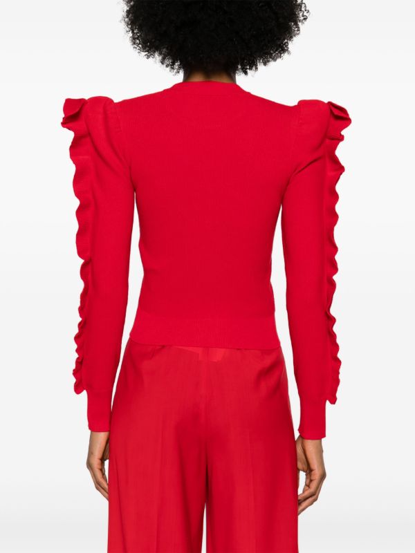 Browns Max Mara Red Ruffled Crew-Neck Sweater | Browns Knitted Sweaters