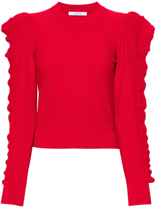browns Max Mara Red Ruffled Crew-Neck Sweater | Browns Knitted Sweaters