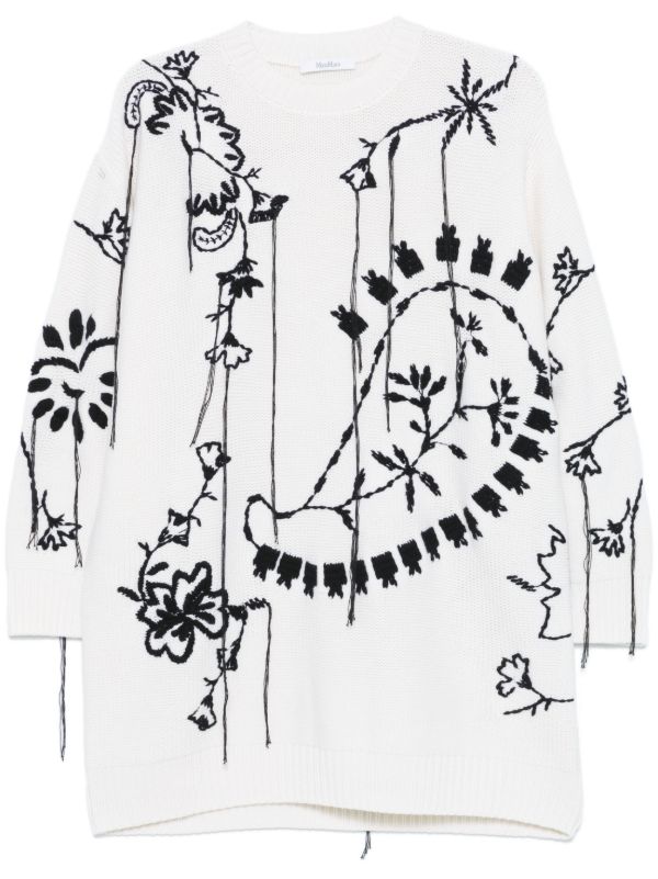 browns Max Mara White Floral-Embroidered Dress | Browns Sweater Dresses