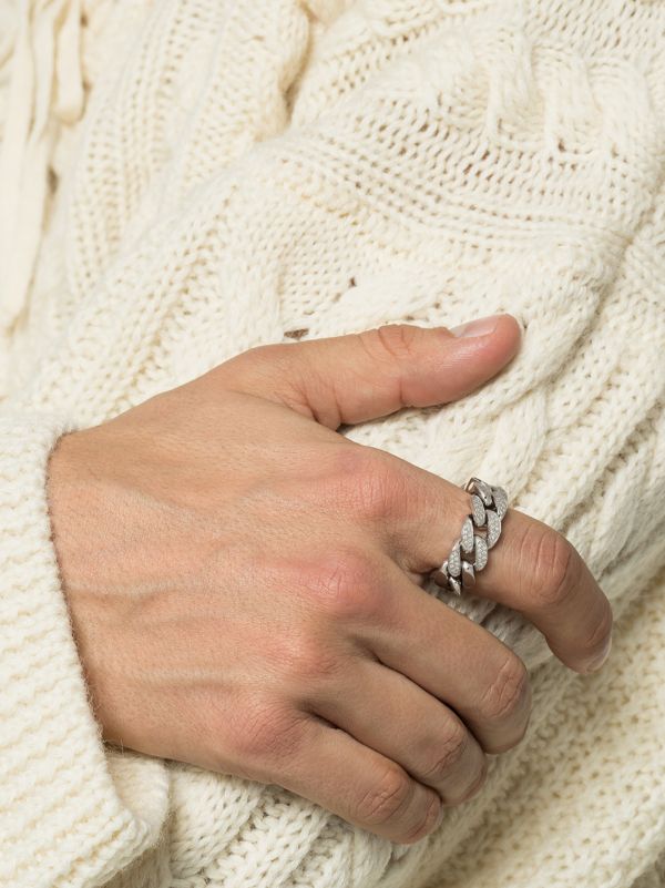 Browns Metallic SHAY 18K White Gold Pavé Diamond Link Ring| Browns Rings