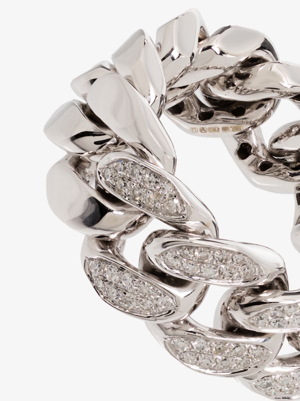 Browns Metallic SHAY 18K White Gold Pavé Diamond Link Ring| Browns Rings