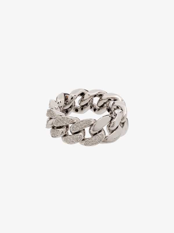browns Metallic SHAY 18K white gold pavé diamond link ring| Browns Rings
