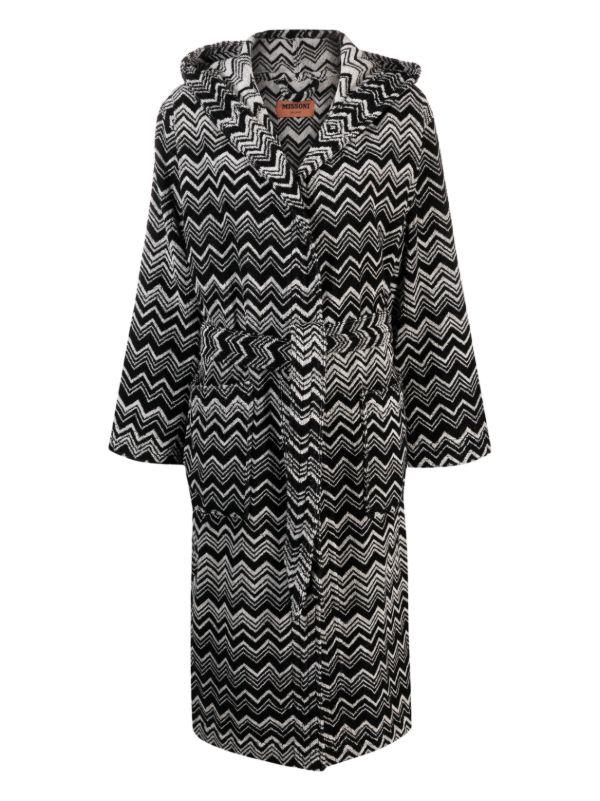 browns Missoni Home Black Keith Zigzag-Pattern Hooded Bathrobe | Browns Dressing Gowns & Robes
