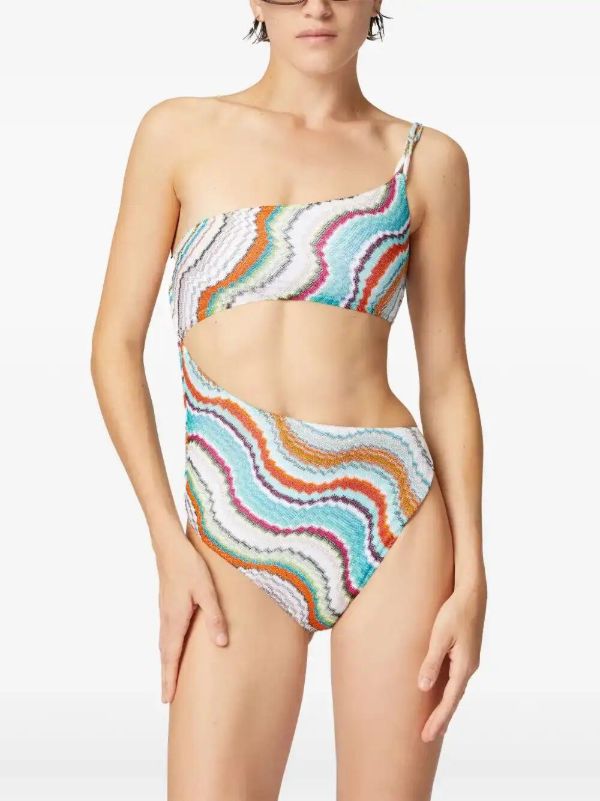 Browns Missoni White Wave-Pattern Swimsuit | Browns One-Pieces