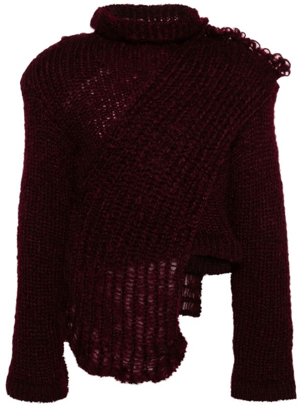 browns MLGA Red Chunky-Knit Asymmetric Sweater | Browns Knitted Sweaters