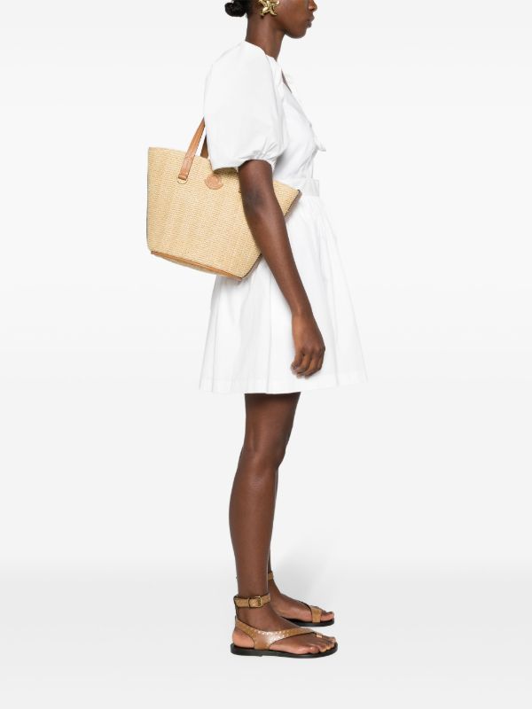 Browns Moncler Beige Small Hubba Raffia Tote Bag | Browns Tote Bags