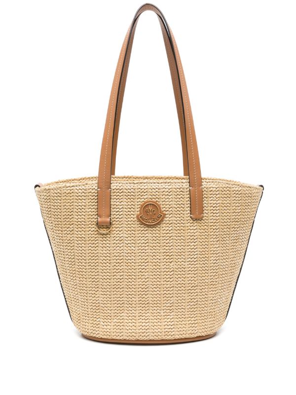 browns Moncler Beige Small Hubba Raffia Tote Bag | Browns Tote Bags