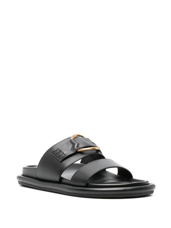 Browns Moncler Black Bell Leather Sandals | Browns Sandals