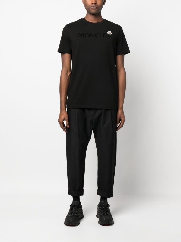 Browns Moncler Black Flocked Cotton Logo T-shirt | Browns T-Shirts