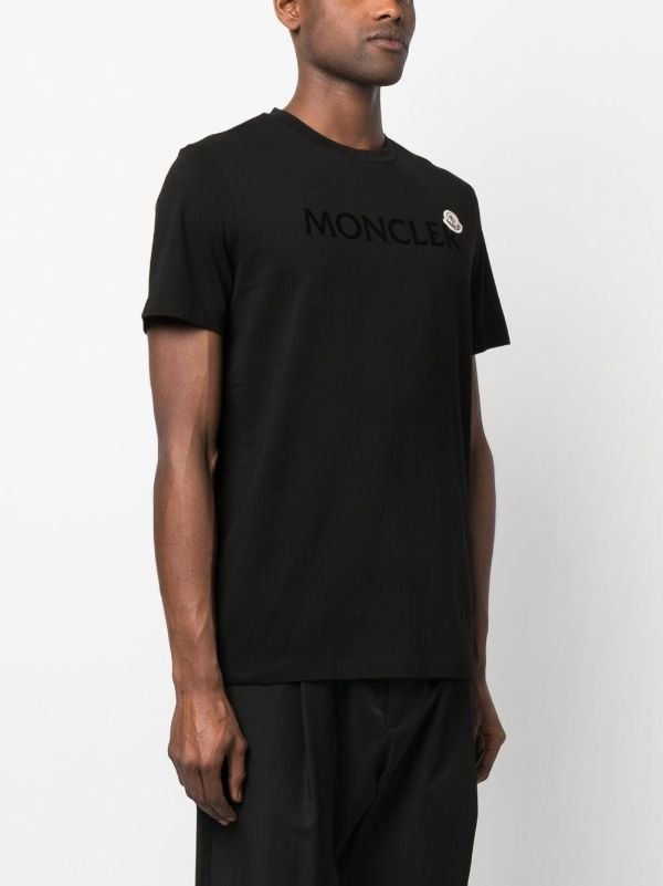 Browns Moncler Black Flocked Cotton Logo T-shirt | Browns T-Shirts