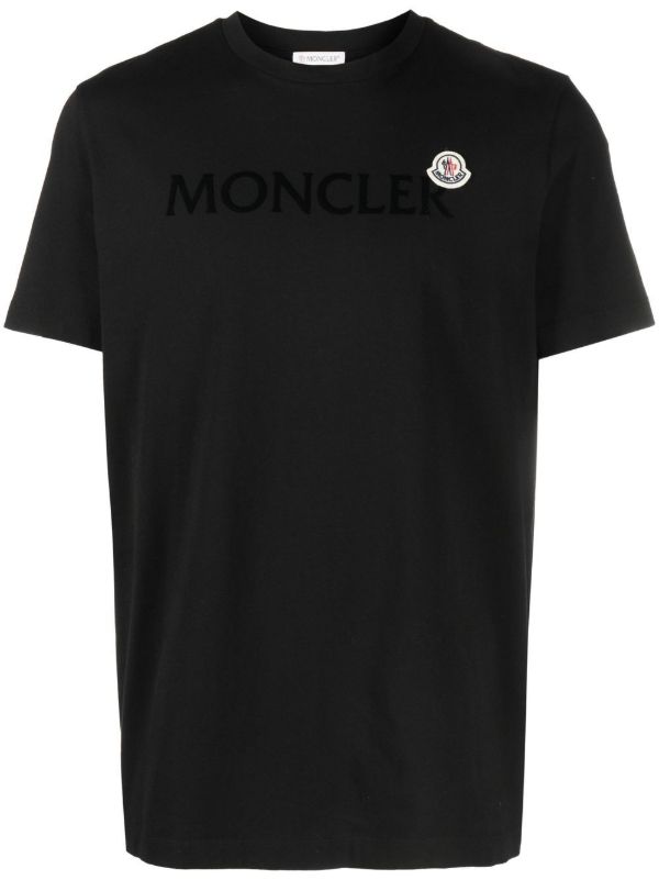 browns Moncler Black flocked cotton logo T-shirt | Browns T-Shirts