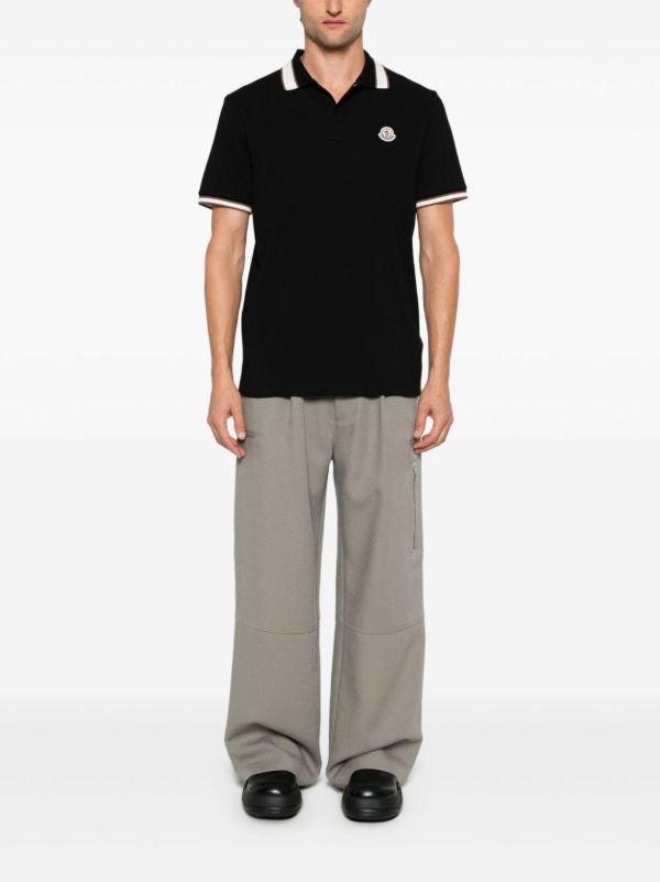 Browns Moncler Black Logo Appliqué Polo Shirt | Browns Polo Shirts