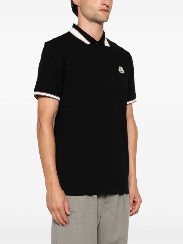 Browns Moncler Black Logo Appliqué Polo Shirt | Browns Polo Shirts