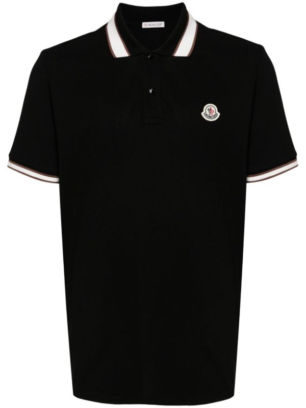 browns Moncler Black Logo Appliqué Polo Shirt | Browns Polo Shirts