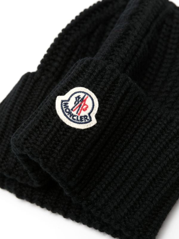 Browns Moncler Black Logo-Patch Wool Beanie | Browns Hats