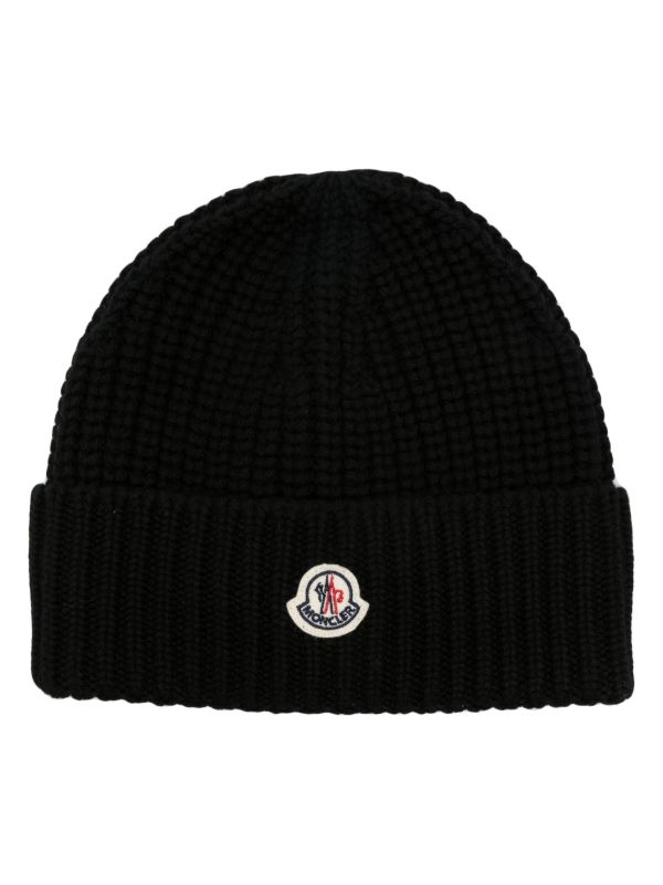 browns Moncler Black Logo-Patch Wool Beanie | Browns Hats