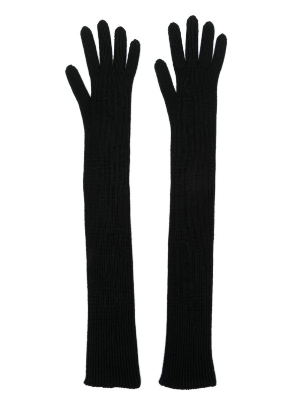browns Moncler Black Long Virgin Wool Gloves | Browns Gloves
