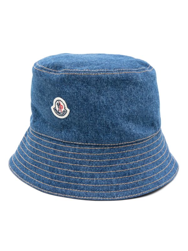 browns Moncler Blue Denim Logo Appliqué Bucket Hat | Browns Hats