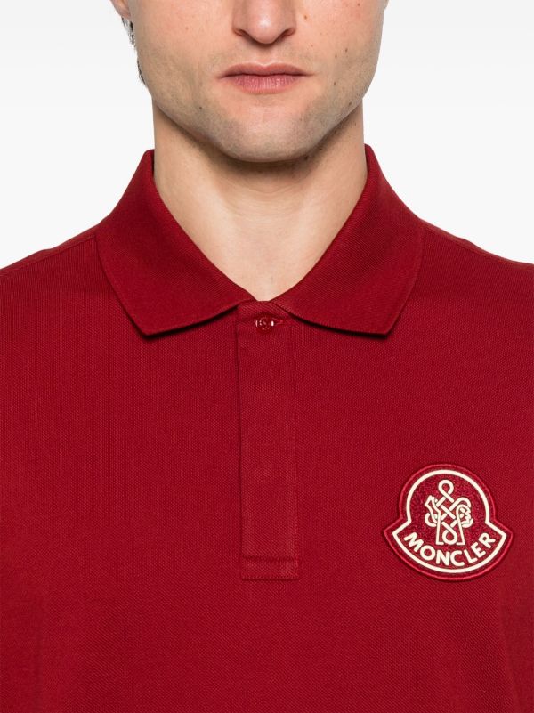 Browns Moncler Red Logo-Appliqué Polo Shirt | Browns Polo Shirts