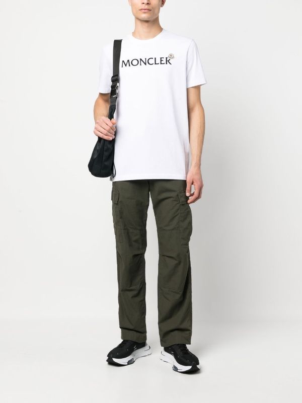 Browns Moncler White Flocked Cotton Logo T-shirt | Browns T-Shirts