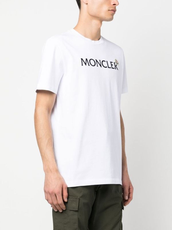 Browns Moncler White Flocked Cotton Logo T-shirt | Browns T-Shirts