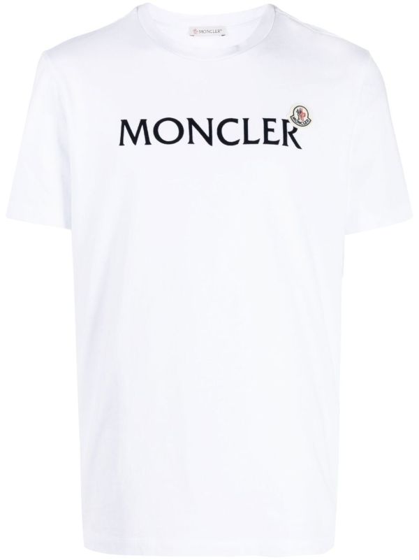 browns Moncler White flocked cotton logo T-shirt | Browns T-Shirts