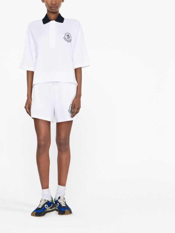 Browns Moncler White Logo Print Cotton Shorts | Browns Sport Shorts