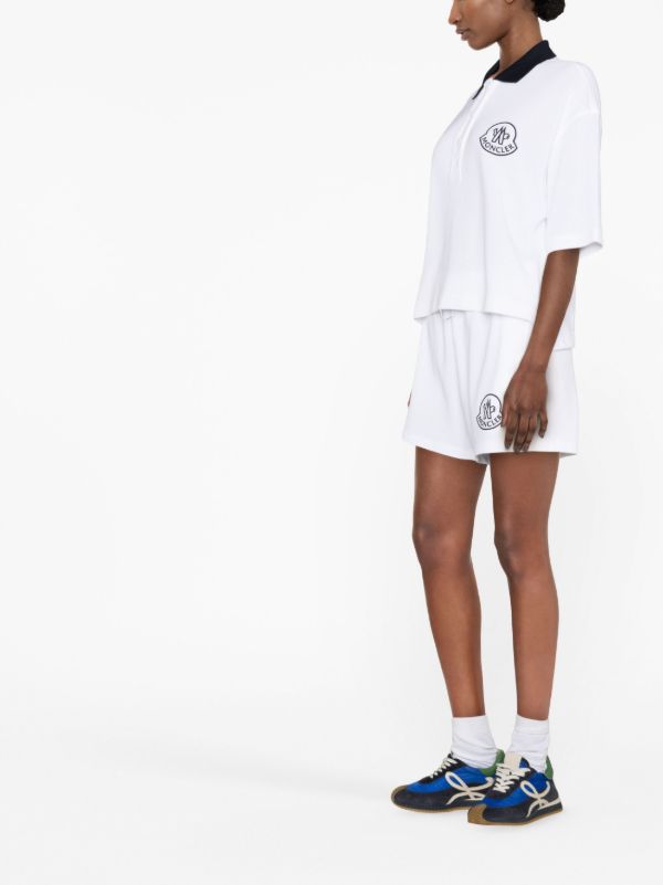 Browns Moncler White Logo Print Cotton Shorts | Browns Sport Shorts